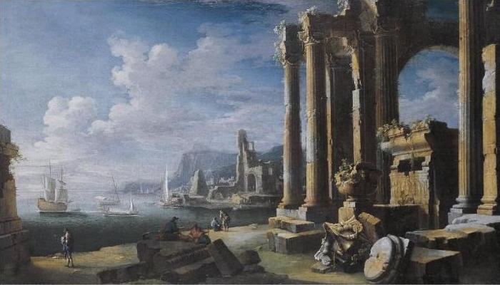 Leonardo Coccorante A capriccio of architectural ruins with a seascape beyond Sweden oil painting art